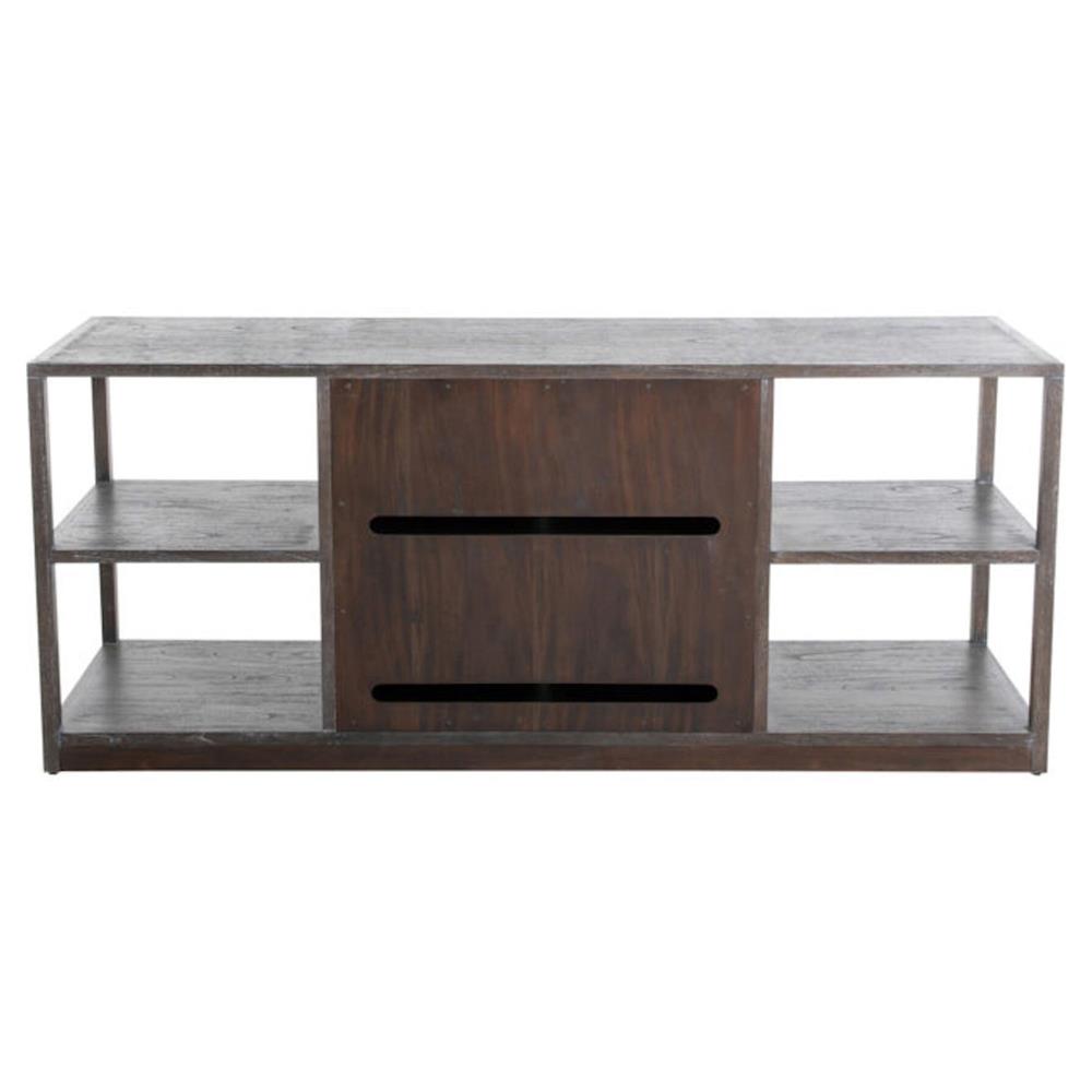 Chrei Mid Century Dark Brown Ash Wood Brass Handles Media Cabinet - 72"W|