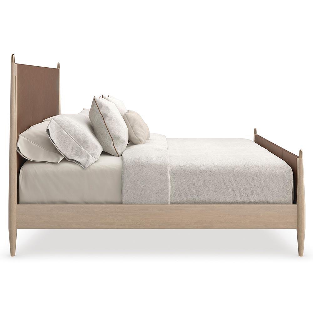 Adalyn Modern Classic Camel Upholstered Leather Beige Oak Bed - Queen|