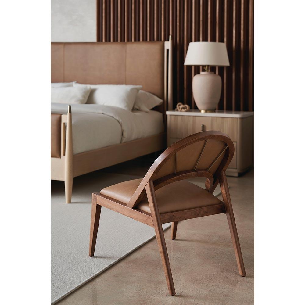 Adalyn Modern Classic Camel Upholstered Leather Beige Oak Bed - Queen|