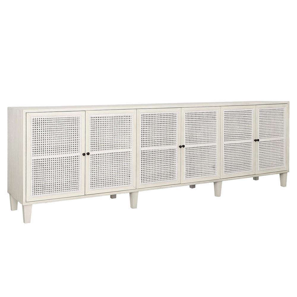 Gabriel Coastal Beach White Acacia Wood Woven Rattan Sideboard - 109"|