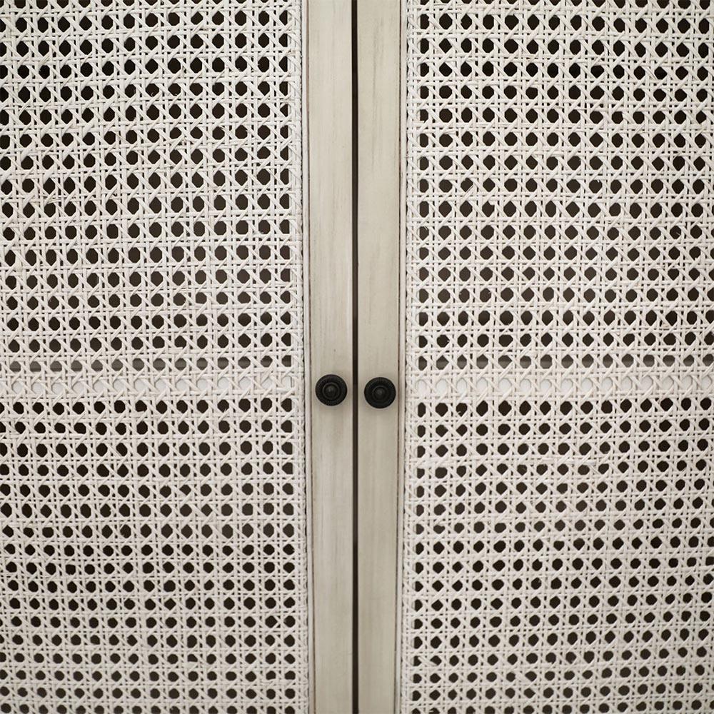 Gabriel Coastal Beach White Acacia Wood Woven Rattan Sideboard - 109"|