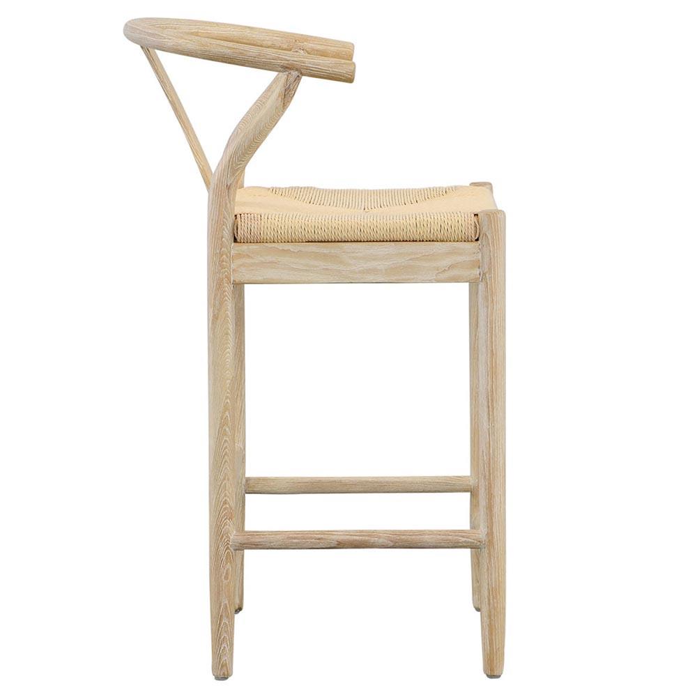 Renard Coastal Beach Natural Woven Rope Oak Wood Wishbone Counter