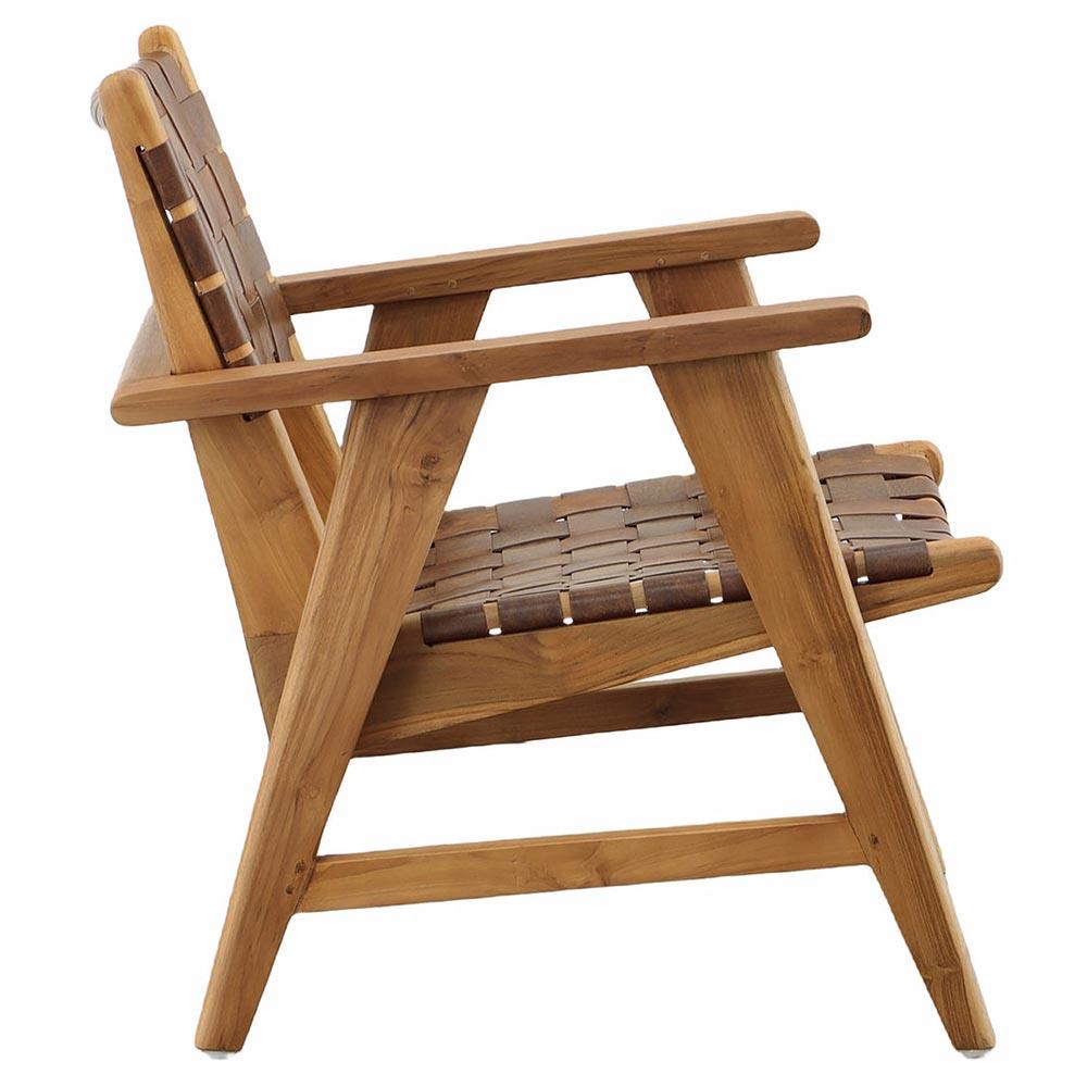 Alta Rustic Brown Woven Leather Sling Natural Teak Frame