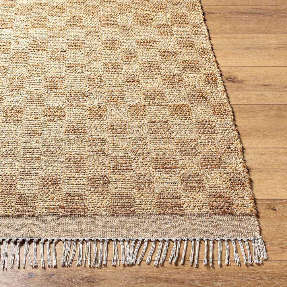 Elaine Coastal Beach Beige Jute Checkered Rug - 5'x7'6