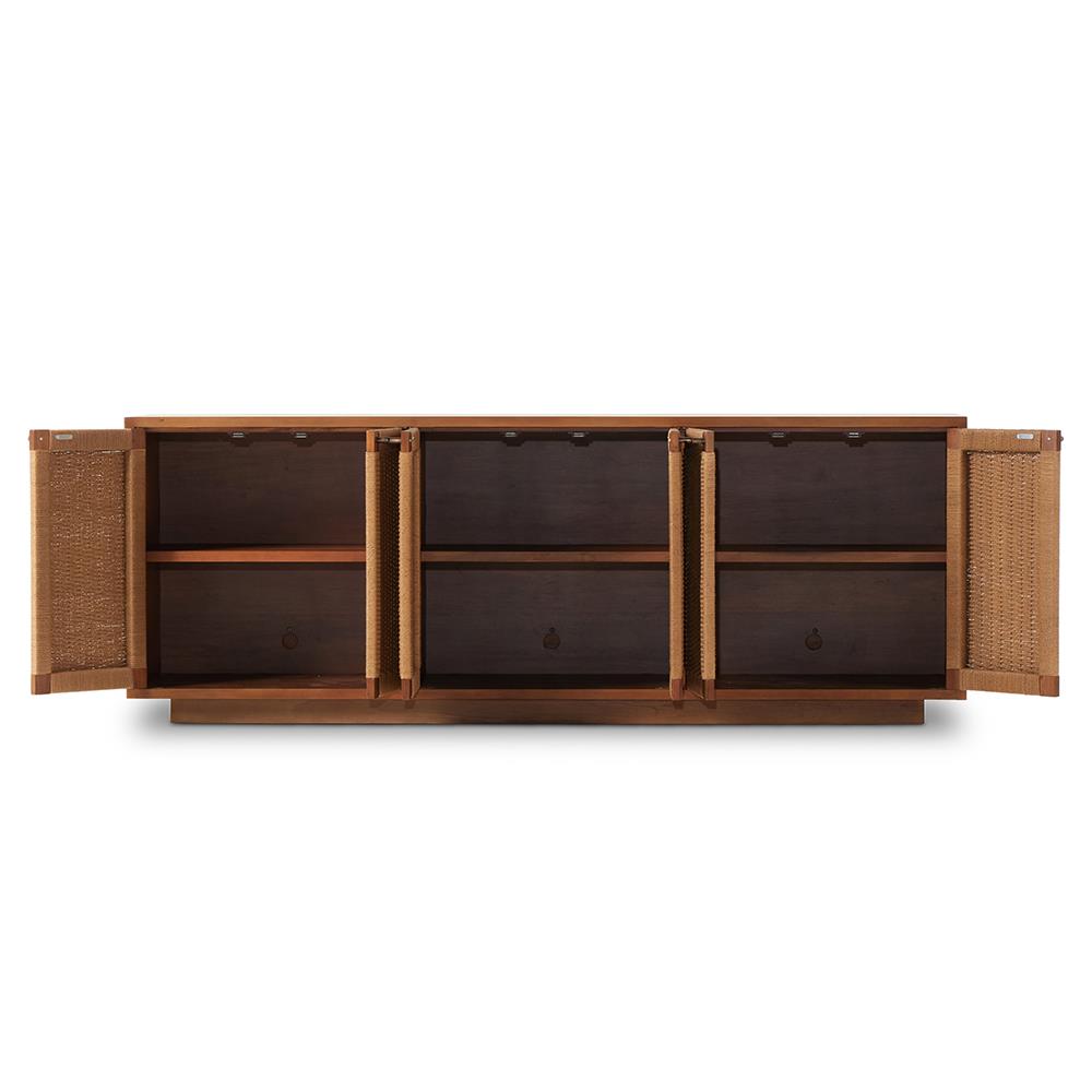 Alkin Mid Century Modern Brown Mahogany Wood Woven Doors Sideboard