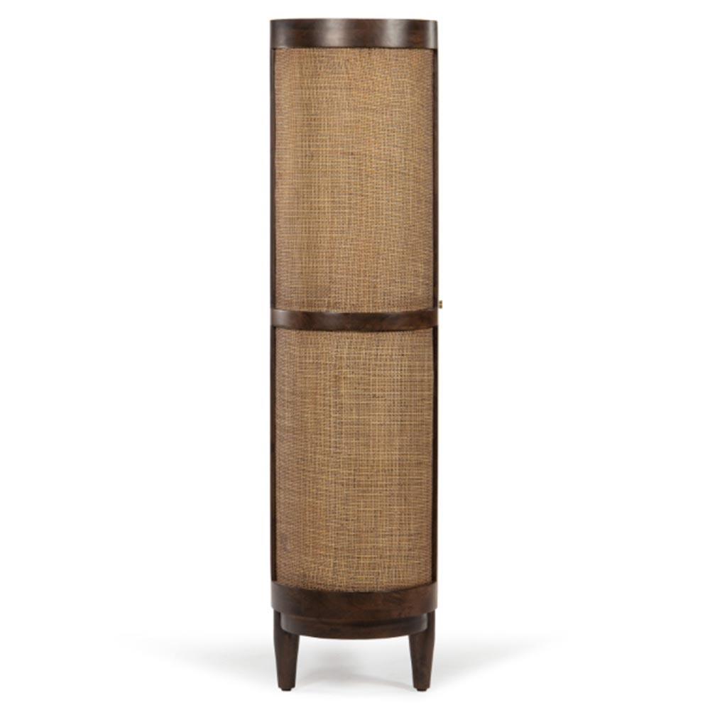 Daphne Mid Century Dark Acacia Wood Woven Cane Rattan Bookcase|