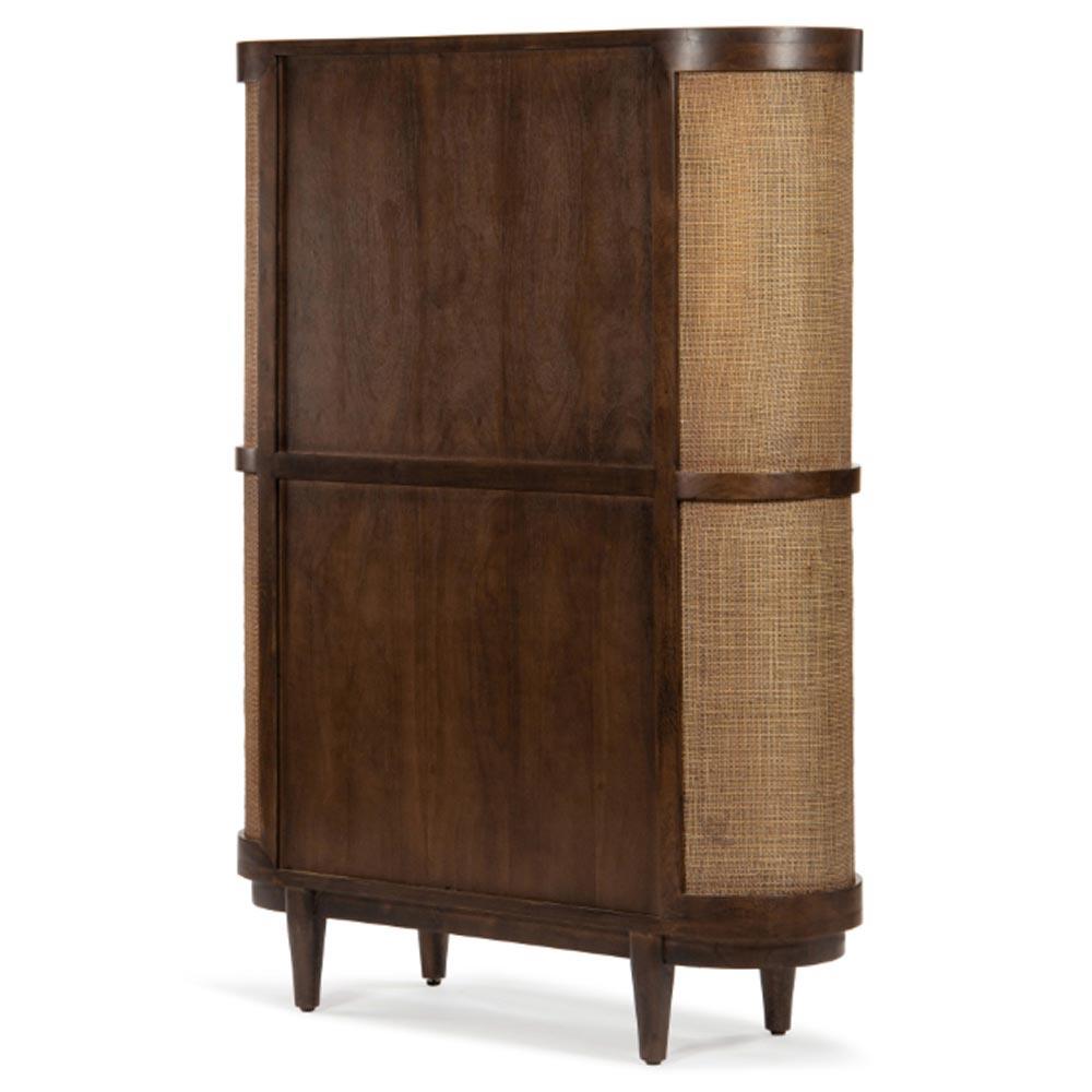 Daphne Mid Century Dark Acacia Wood Woven Cane Rattan Bookcase|