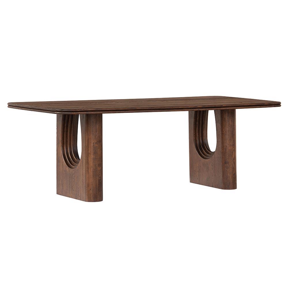 Eric Rustic Lodge Brown Oak Wood Double Pedestal Rectangular Dining Table - 86"W|