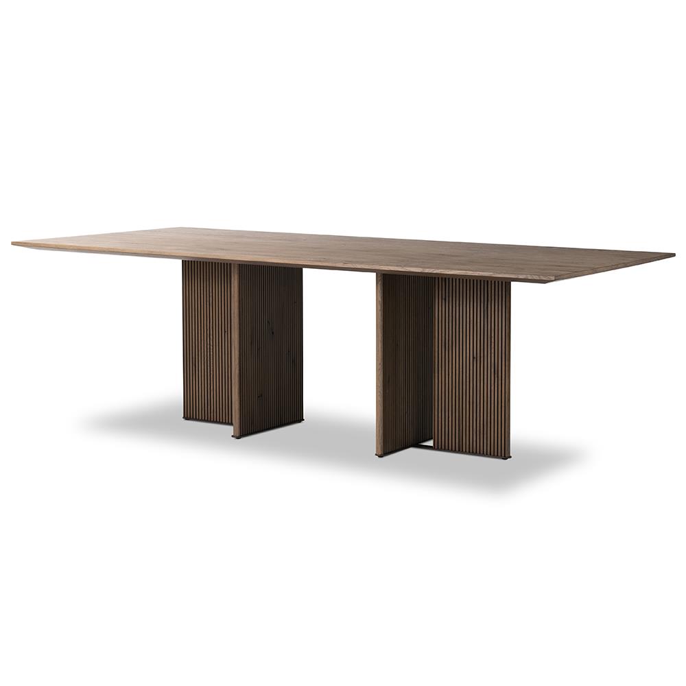 Lana Mid Century Brown Oak Top Black Iron Base Rectangular Dining Table - 94"W|