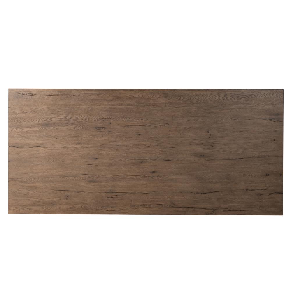 Lana Mid Century Brown Oak Top Black Iron Base Rectangular Dining Table - 94"W|