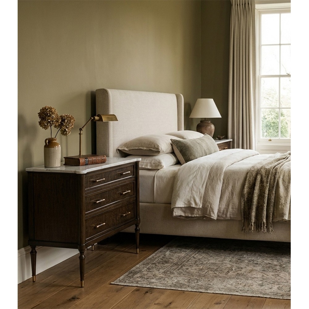 Melrose French Country White Marble Mink Brown Wood Bachelor Chest