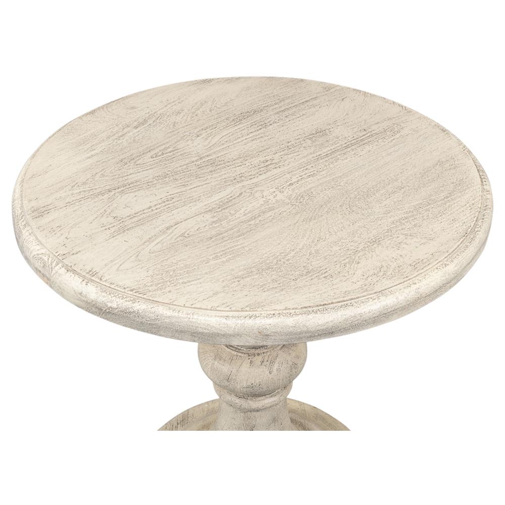 Lucy French Country Natural Mango Wood Round Pedestal End Table