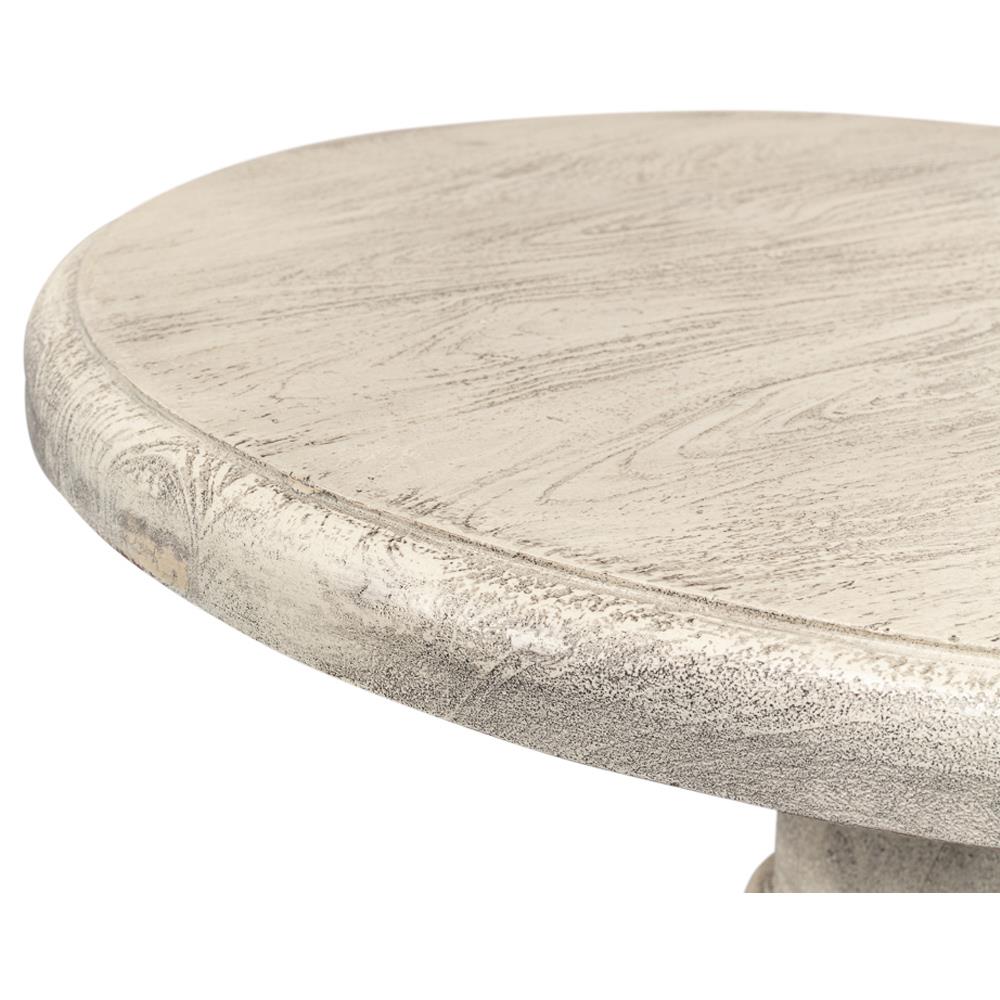 Lucy French Country Natural Mango Wood Round Pedestal End Table