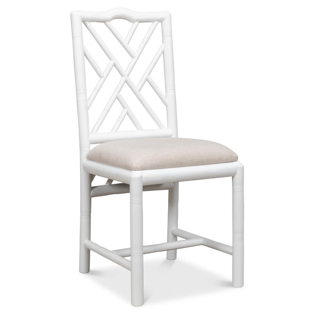 Grace French Country Beige Upholstered Linen White Oak Dining Side Chair|