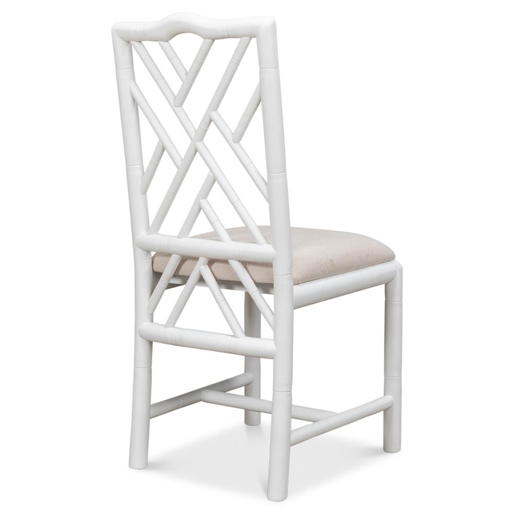 Grace French Country Beige Upholstered Linen White Oak Dining Side Chair|