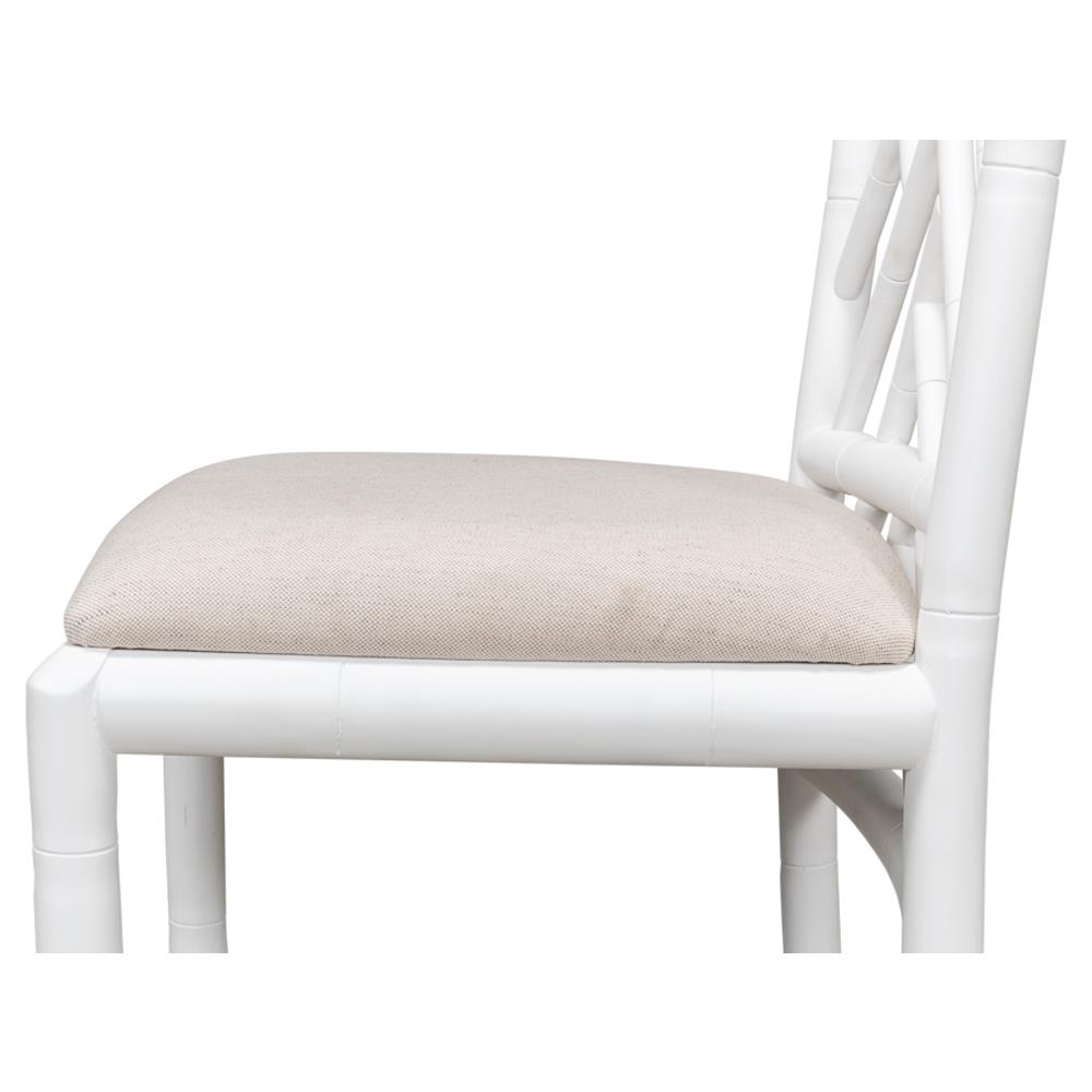Grace French Country Beige Upholstered Linen White Oak Dining Side Chair|