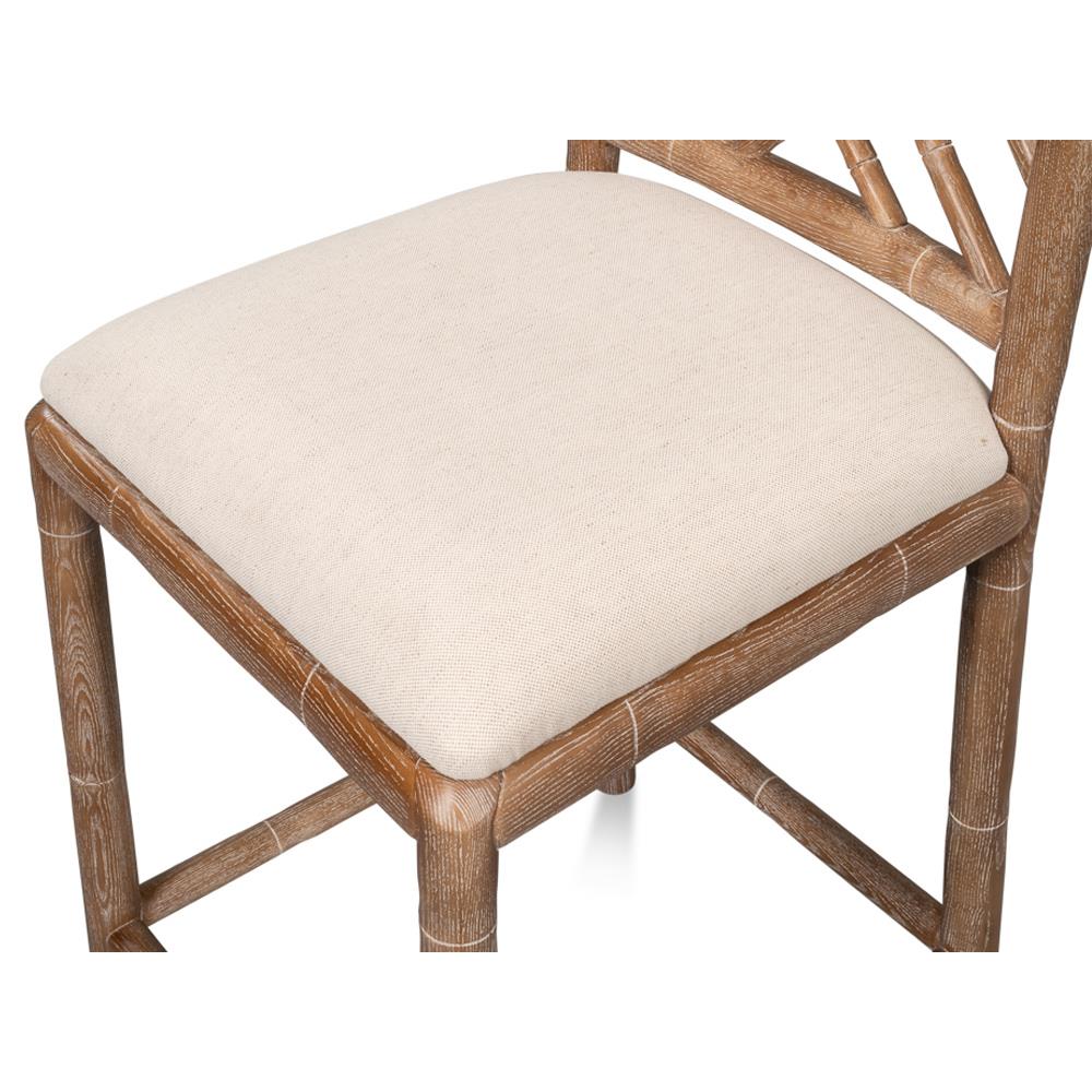 Grace Coastal Beach Beige Upholstered Linen Whitewash Ash Wood Counter Stool|