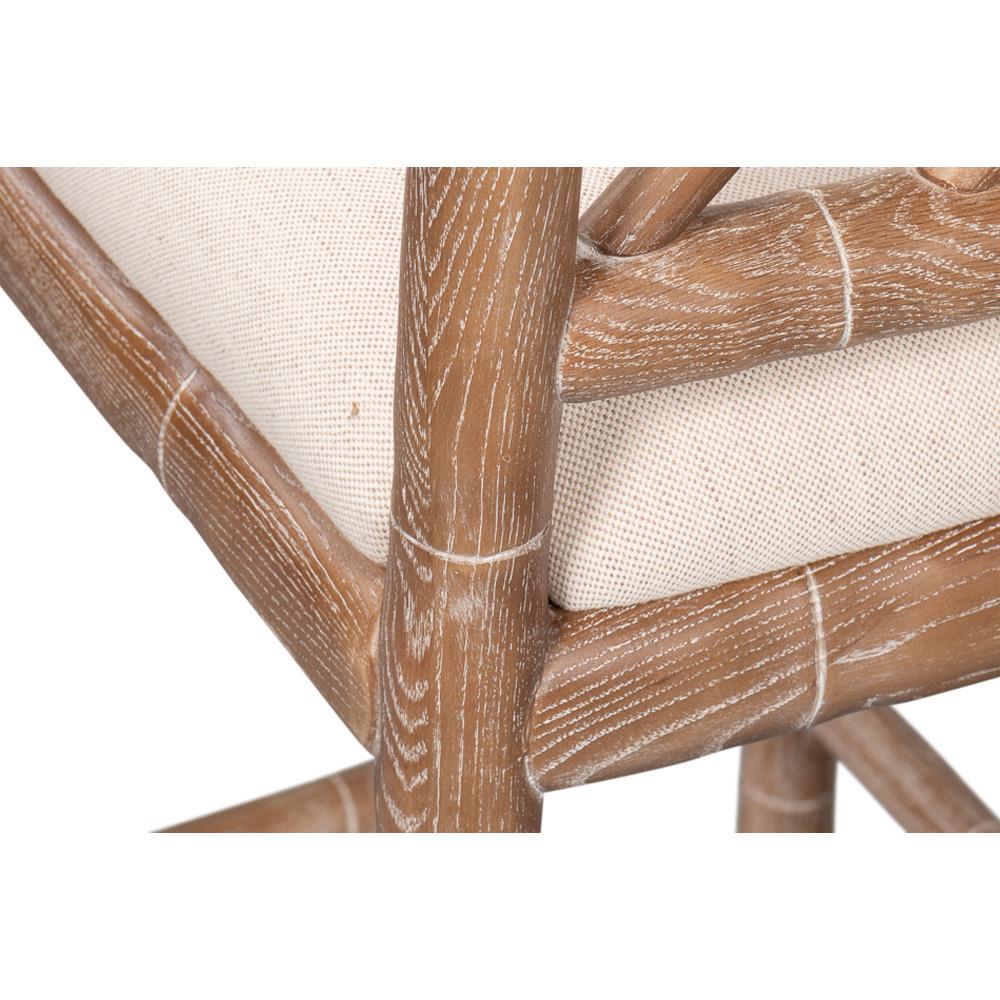 Grace Coastal Beach Beige Upholstered Linen Whitewash Ash Wood Counter Stool|