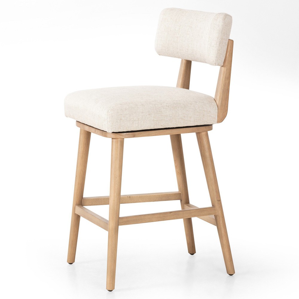Cerise Modern Cream Upholstered Brown Frame Wood Swivel Counter Stool|