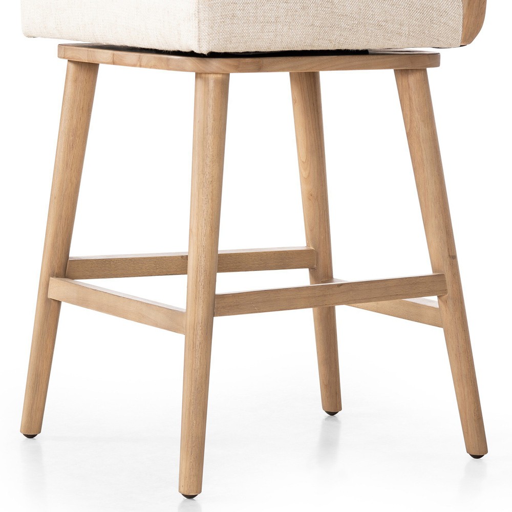 Cerise Modern Cream Upholstered Brown Frame Wood Swivel Counter Stool|
