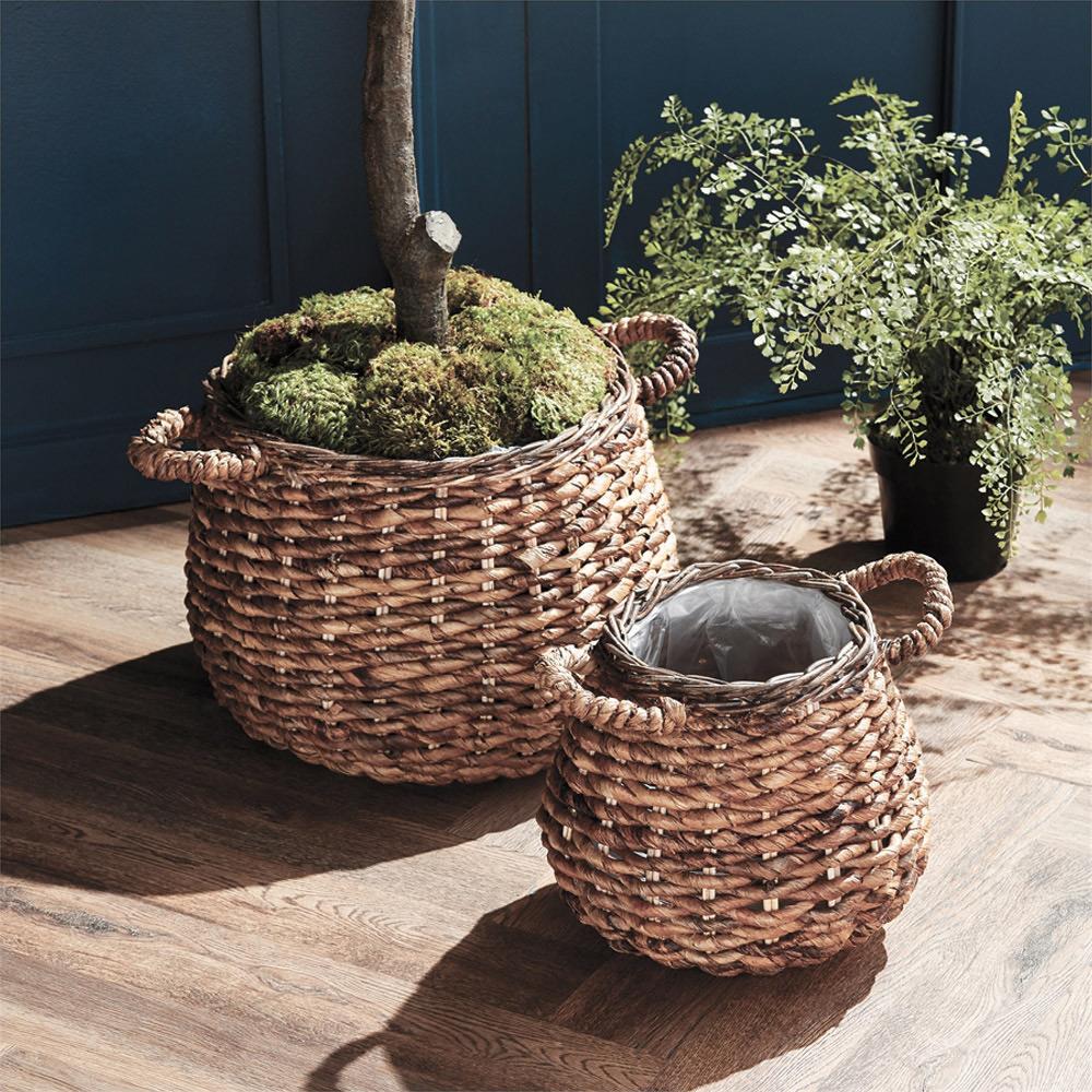 Theodora Coastal Beach Brown Woven Abaca Floor Basket - Set of 2