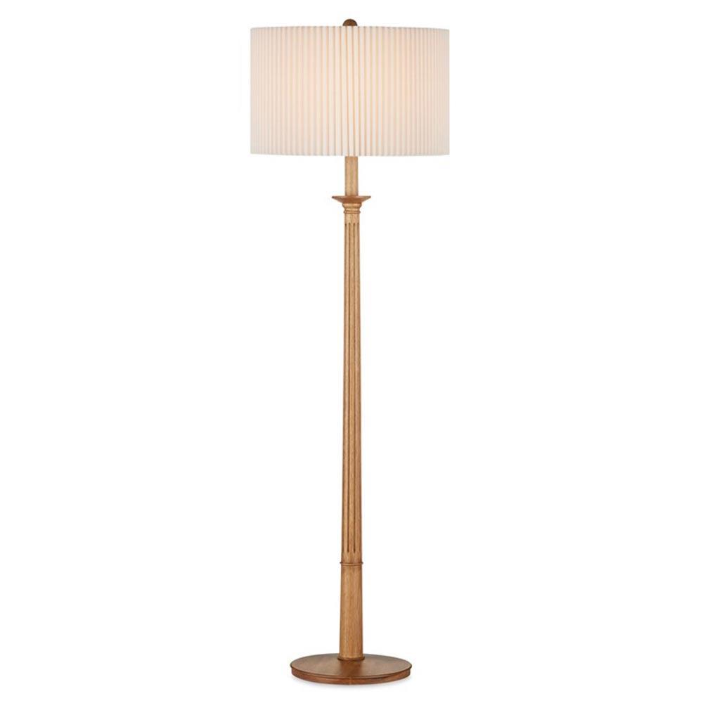 Rivera Mid Century Natural Wood Pleated Shade Column Floor Lamp 65