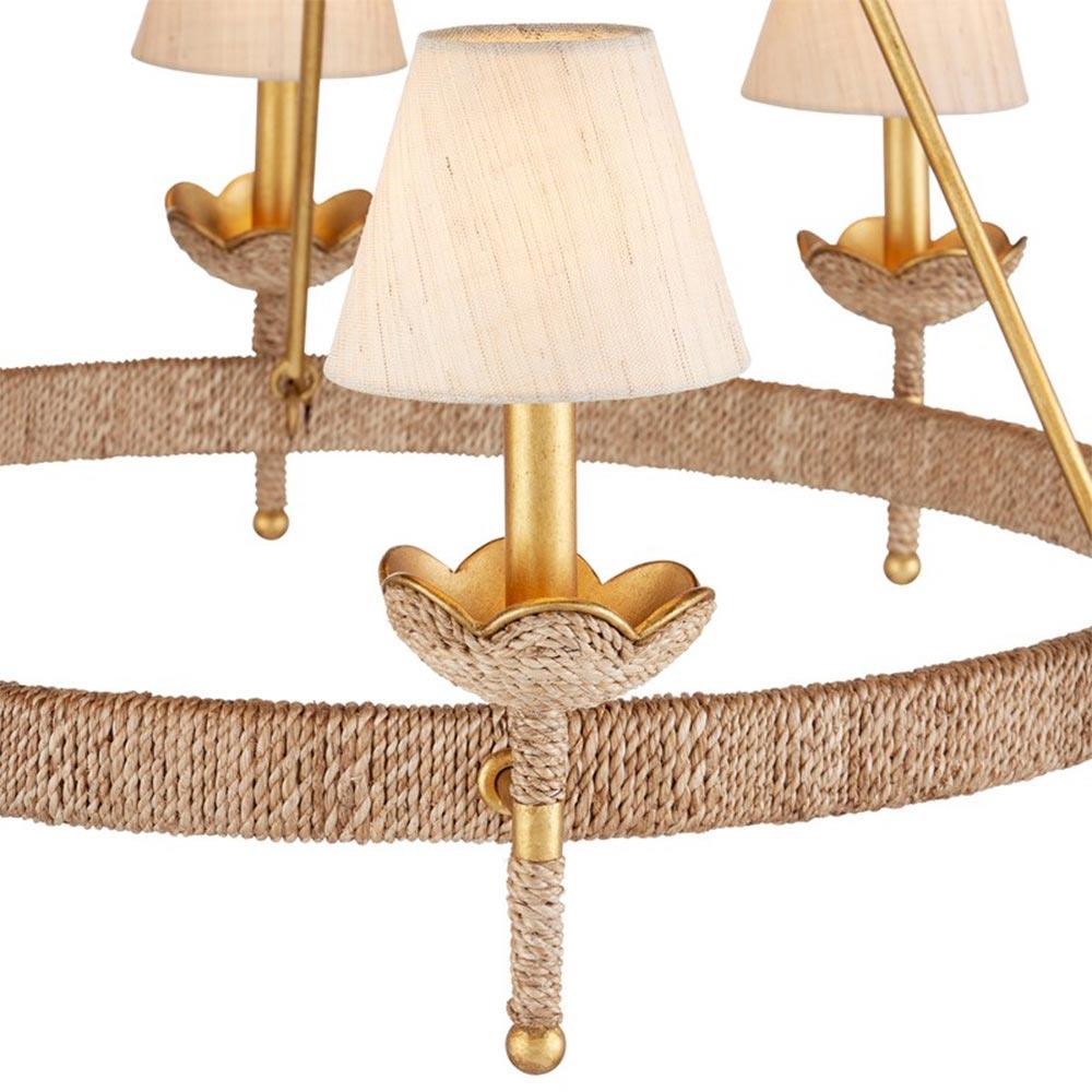 Bellatrix French Country Natural Woven Abaca Gold Iron Chandelier|