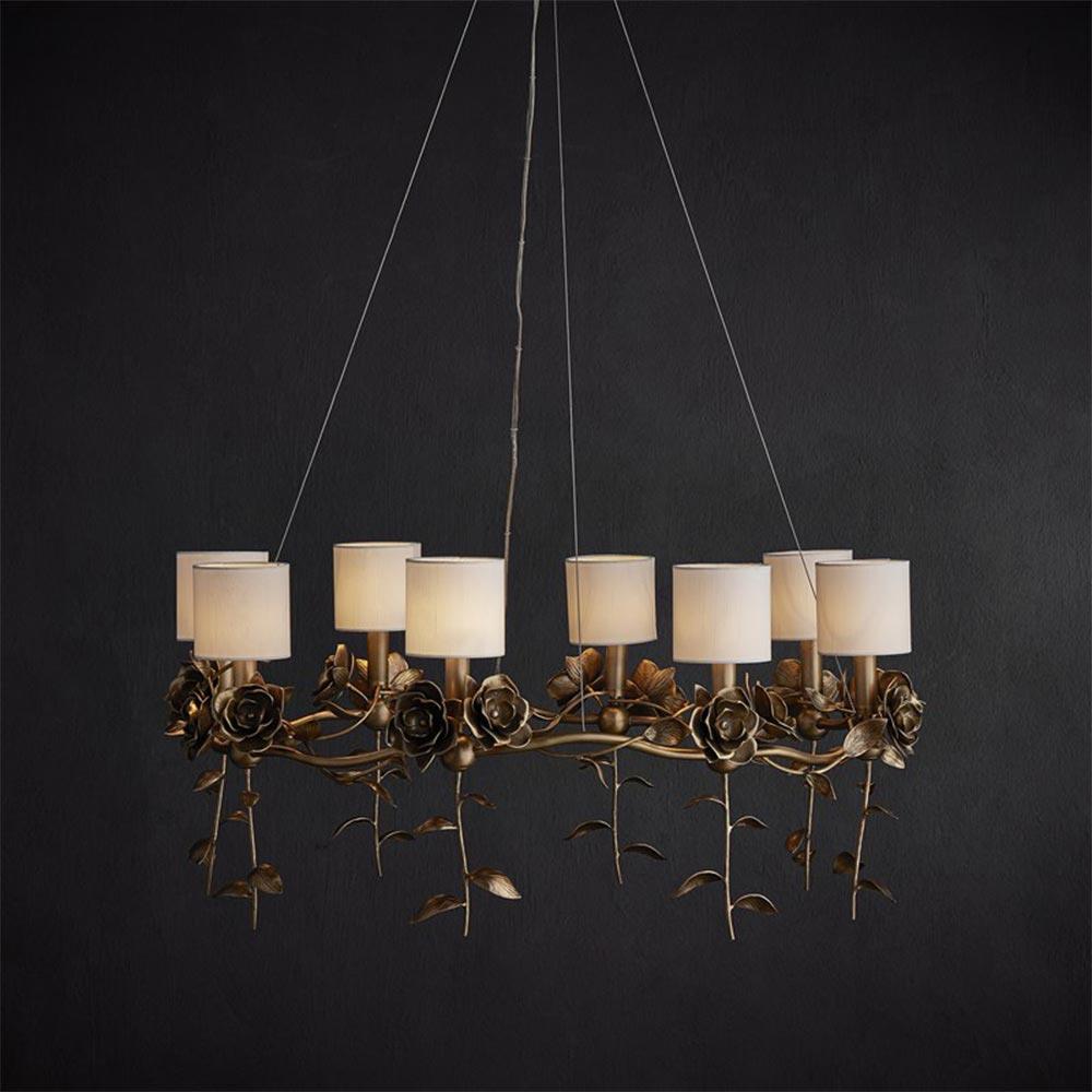 Rosela French Country Antique Brass Rose Shaded Chandelier Rosela French Country Antique Brass Rose Shaded Chandelier
