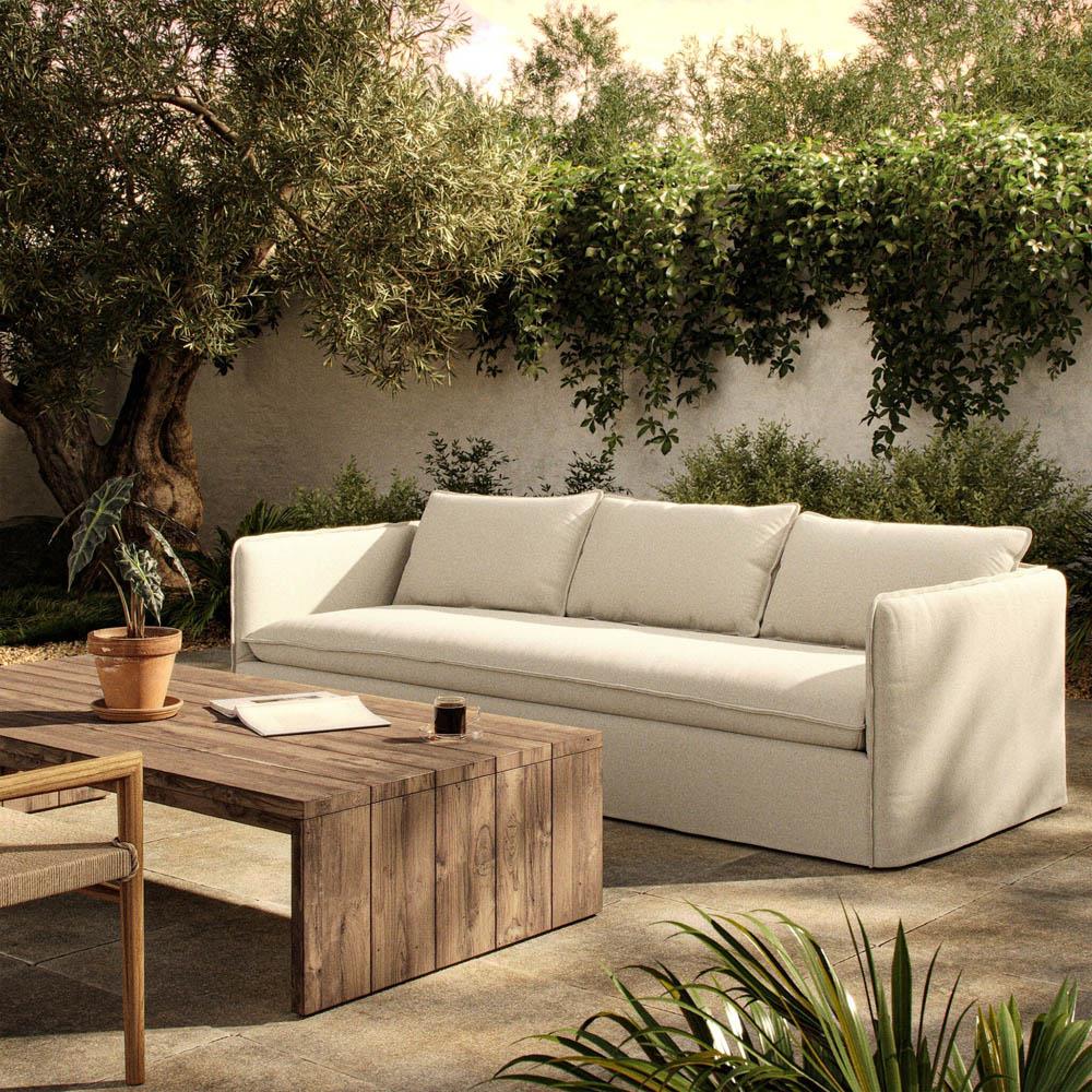Andrew Modern Off White Linen Slipcovered Outdoor Sofa - 96"W|