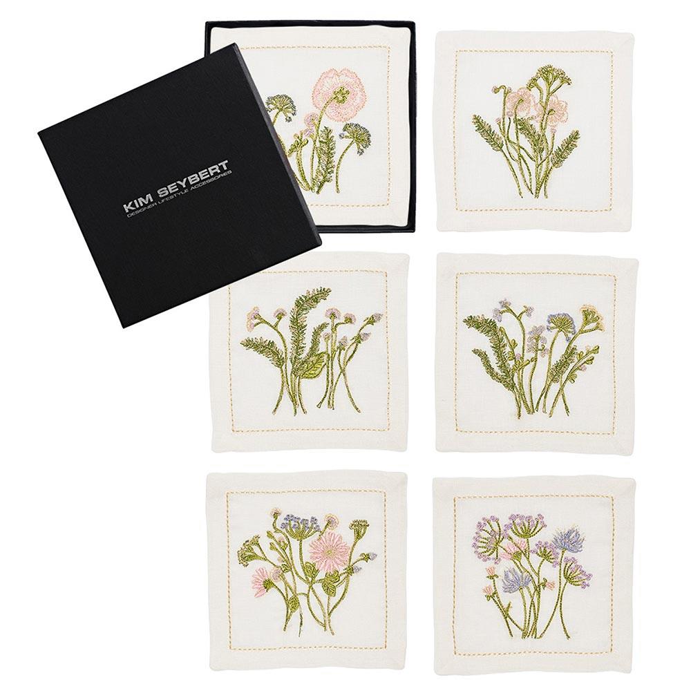 Meadow French Country White Linen Cocktail Napkin - Set of 6|