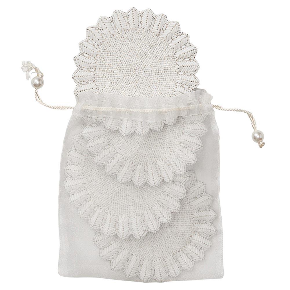 Lumina Modern Classic White Glass Beaded Coaster - Set of 4|