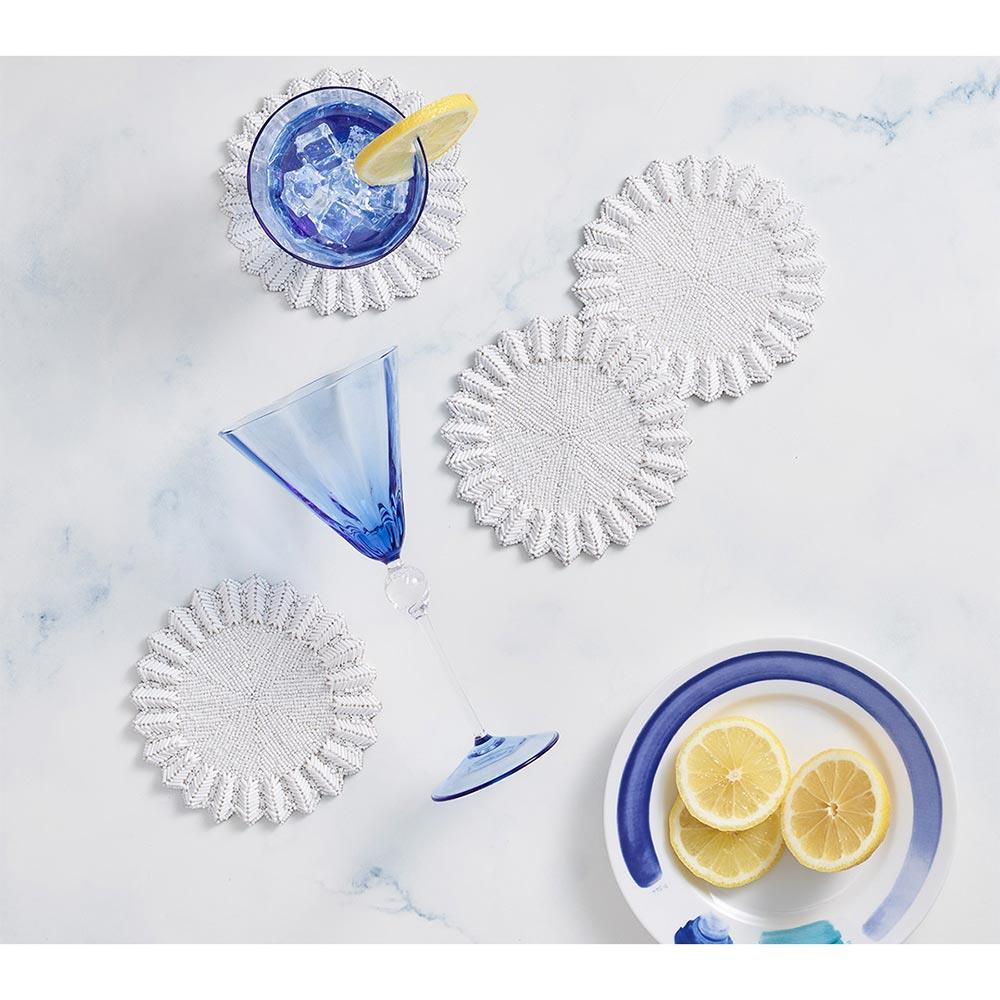 Lumina Modern Classic White Glass Beaded Coaster - Set of 4|