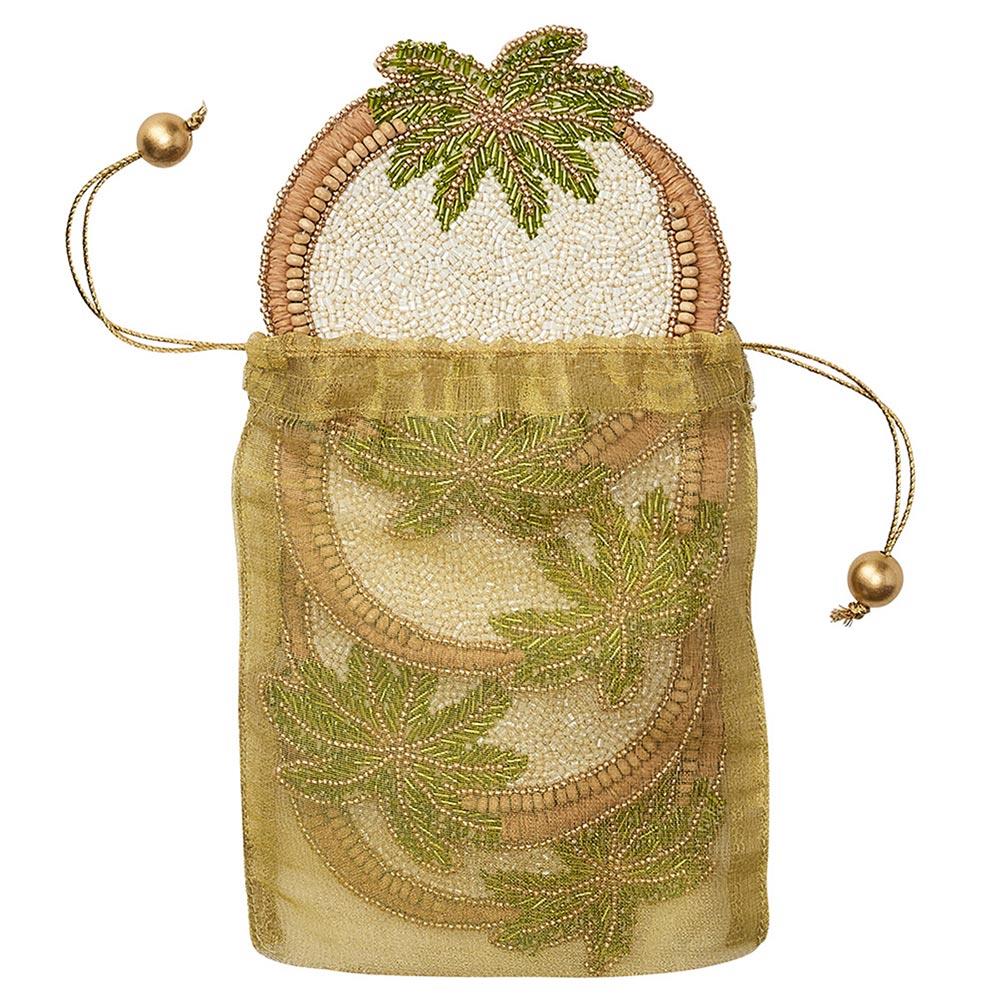 Oasis Global Brown Glass Beaded Green Palm Coaster - Set of 4|