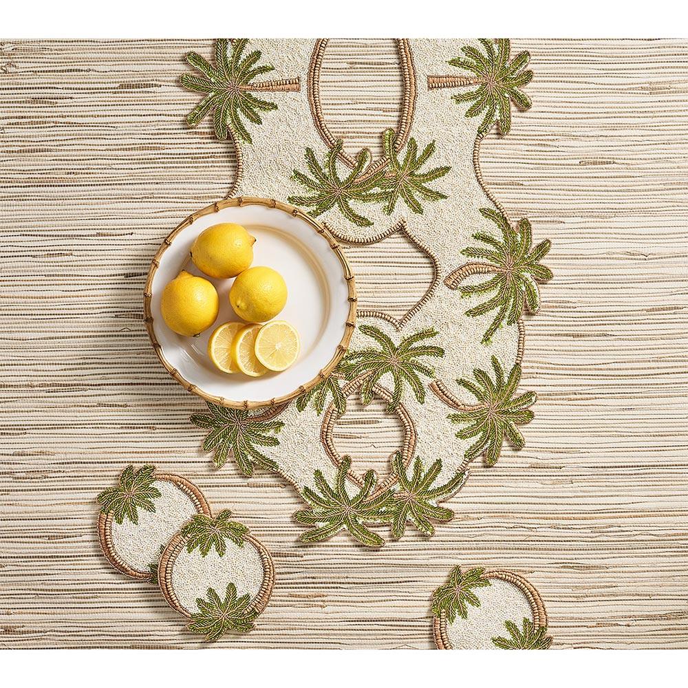 Oasis Global Brown Glass Beaded Green Palm Coaster - Set of 4|