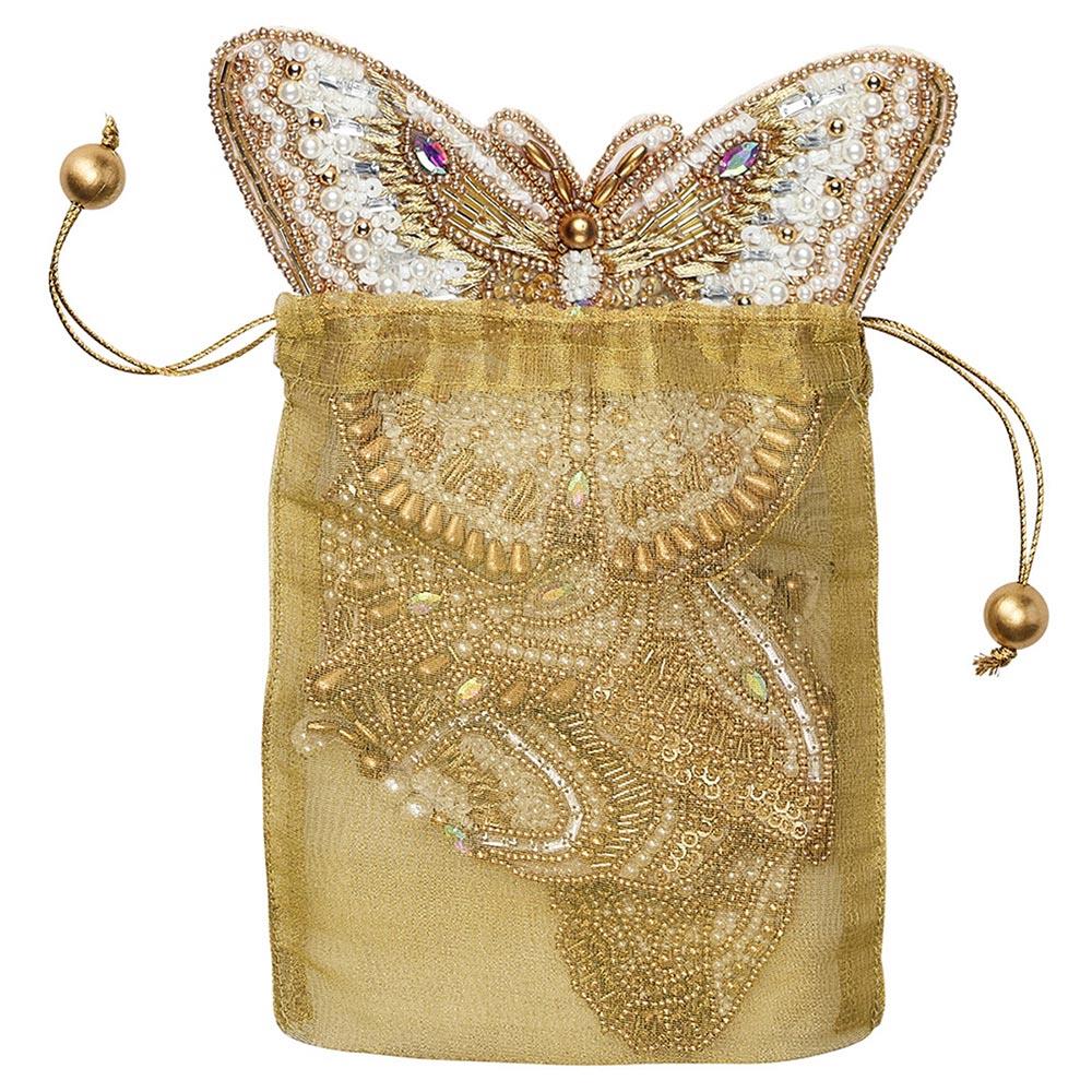 Papillon Regency White Glass Beaded Gold Butterfly Coaster - Set of 4|