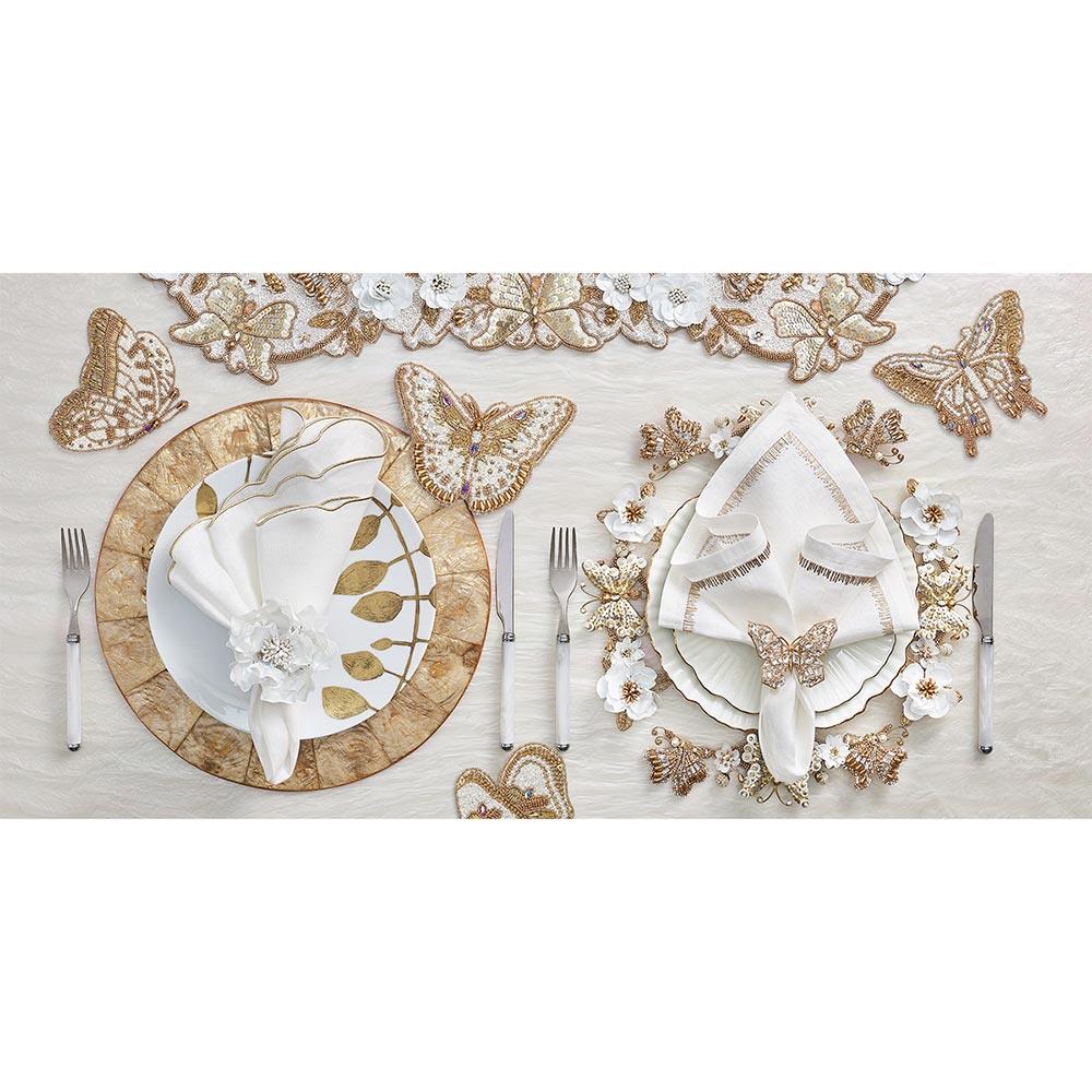 Papillon Regency White Glass Beaded Gold Butterfly Coaster - Set of 4|