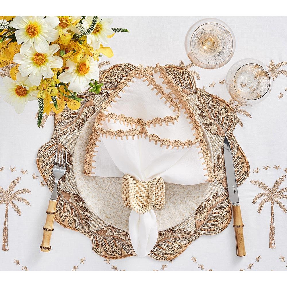 Winding Vine French Country Gold Beaded Natural Placemat - Set of 2|