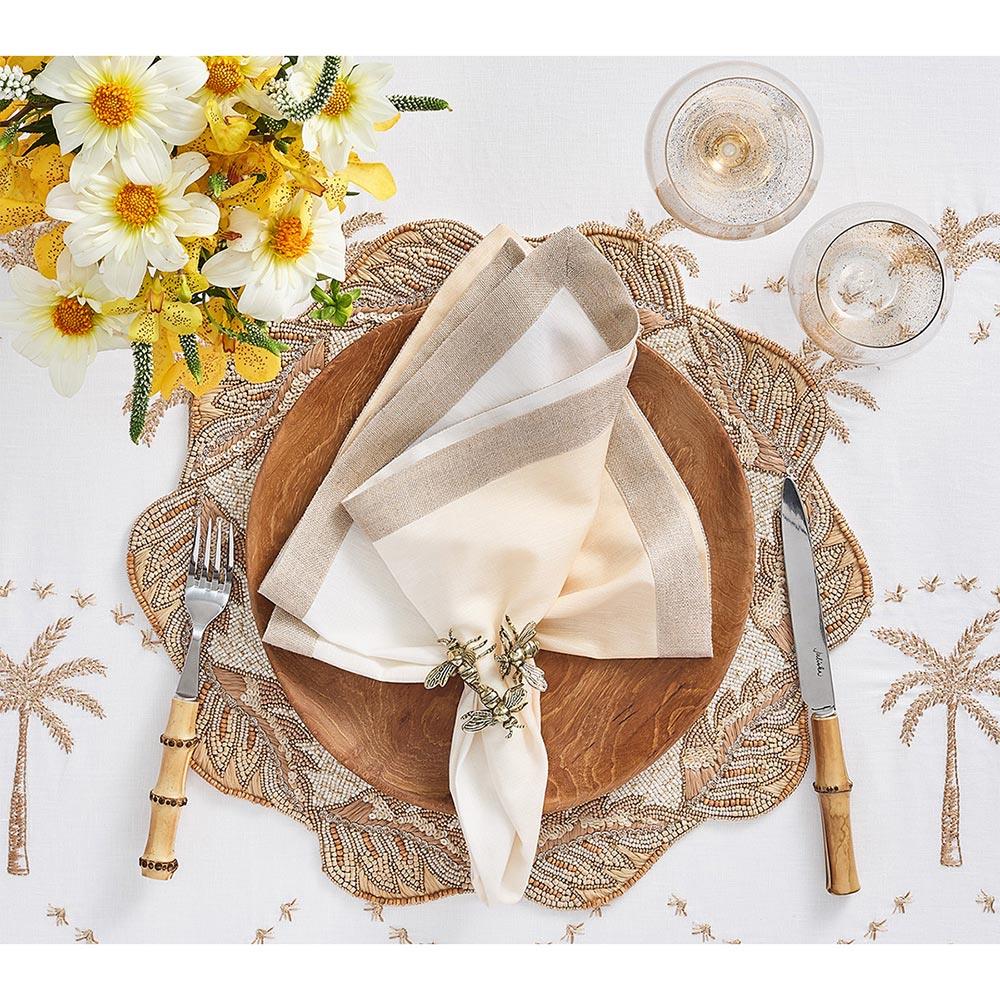 Winding Vine French Country Gold Beaded Natural Placemat - Set of 2|