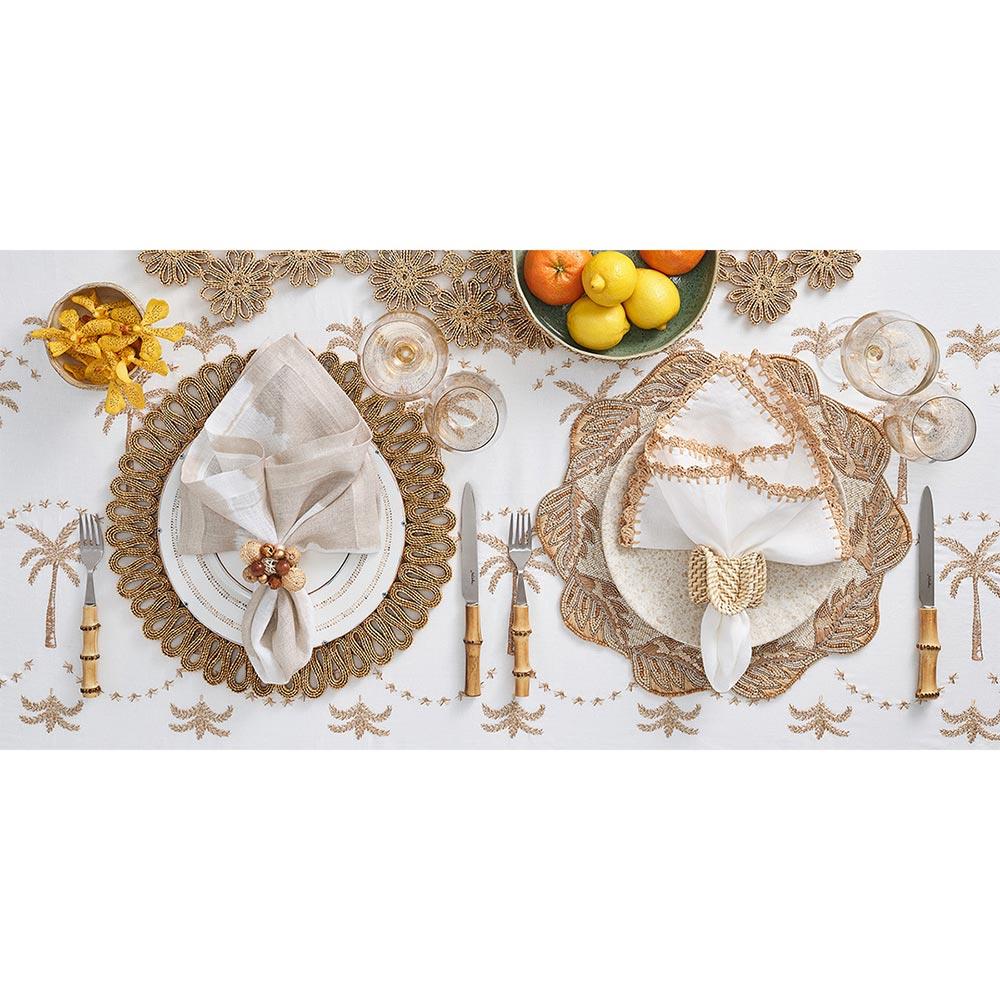 Winding Vine French Country Gold Beaded Natural Placemat - Set of 2|
