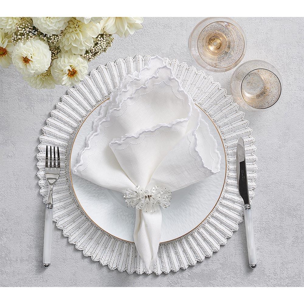 Lumina Modern Classic White Glass Beaded Placemat - Set of 2|