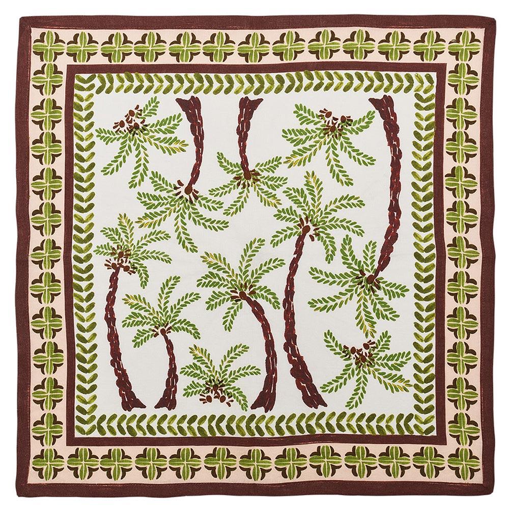 Oasis Global Green Palm White Linen Napkin - Set of 4|