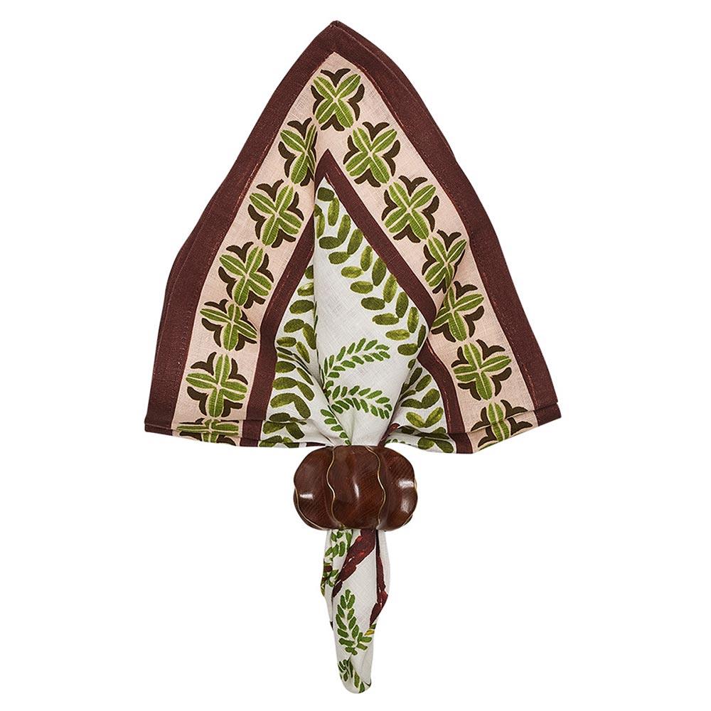 Oasis Global Green Palm White Linen Napkin - Set of 4|