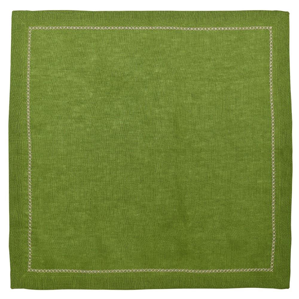 Fran Spring Green Linen Embroidered Border Napkin - Set of 4|
