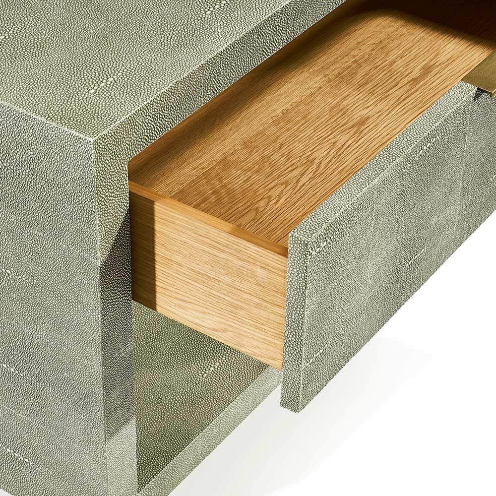 Montaigne Modern Olive Green Faux Shagreen Brass Iron Nightstand|