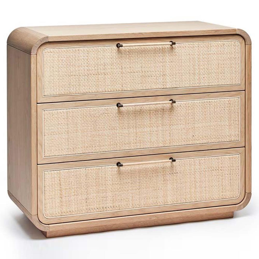 Marsh Coastal Beach Saddle Oak Wood Blonde Woven Rattan Dresser