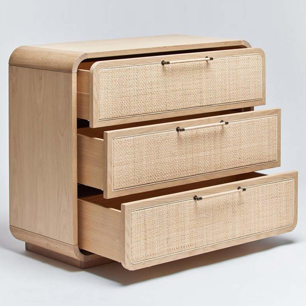 Marsh Coastal Beach Saddle Oak Wood Blonde Woven Rattan Dresser