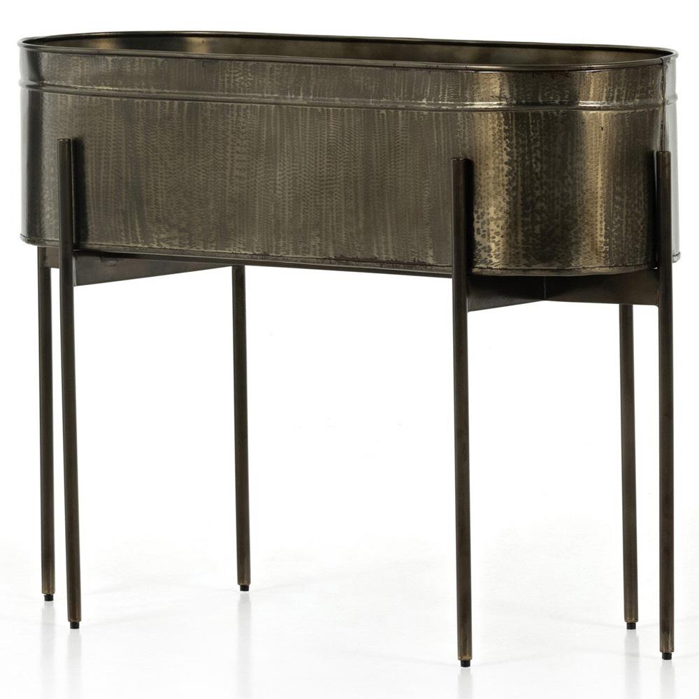 Jared Industrial Loft Brass Iron Brown Base Oval Outdoor Planter|