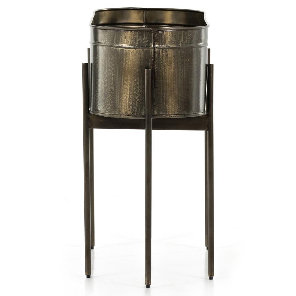 Jared Industrial Loft Brass Iron Brown Base Oval Outdoor Planter|