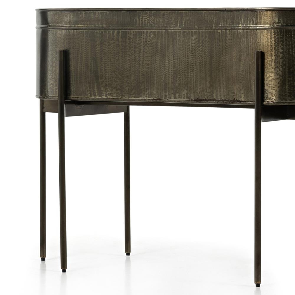 Jared Industrial Loft Brass Iron Brown Base Oval Outdoor Planter|