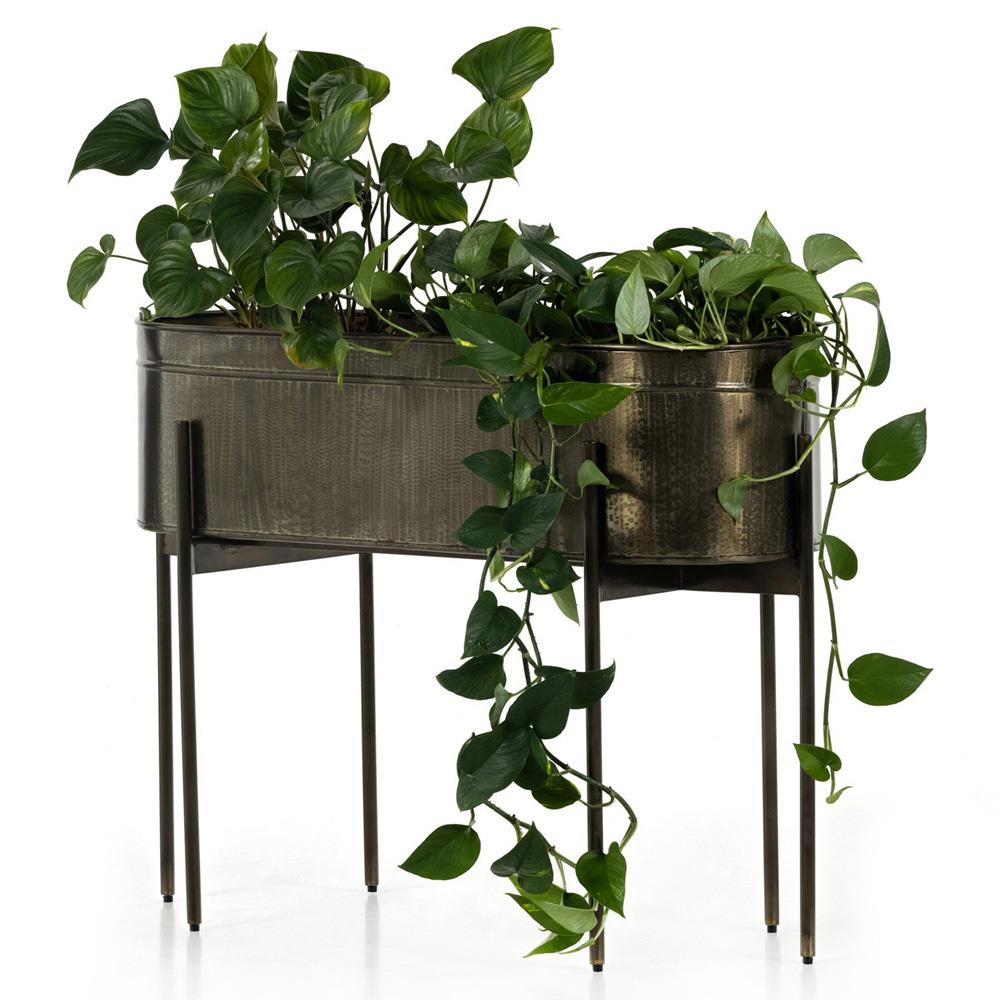 Jared Industrial Loft Brass Iron Brown Base Oval Outdoor Planter|